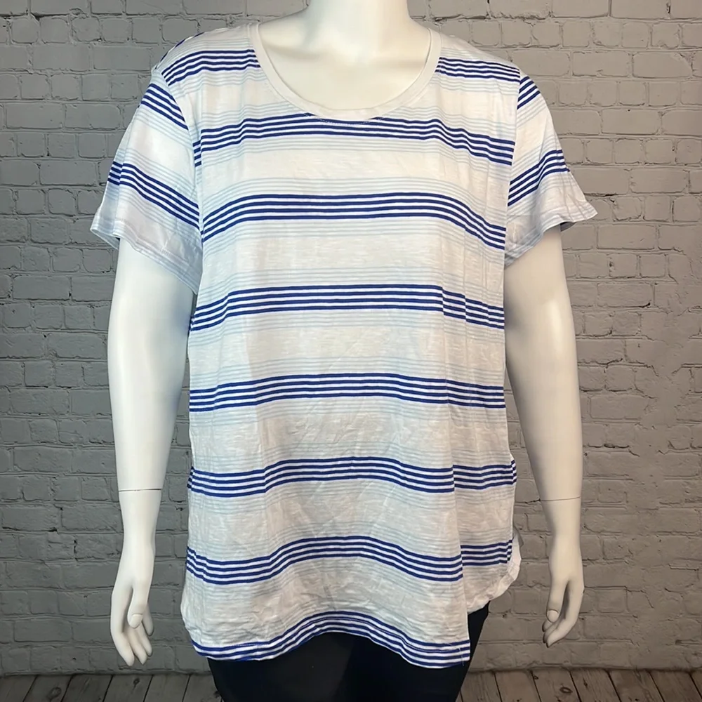 Style & Co Blue & White Stripe Short Sleeve Shirt Top Plus Size 3X - Picture 2 of 5